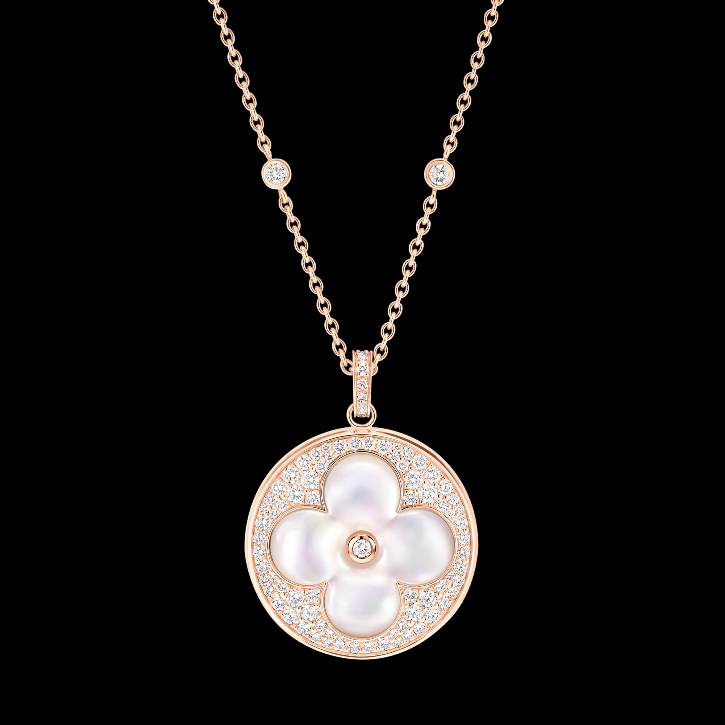 Color Blossom XL Sun Pendant, Pink Gold, White Mother-of-Pearl and Diamonds