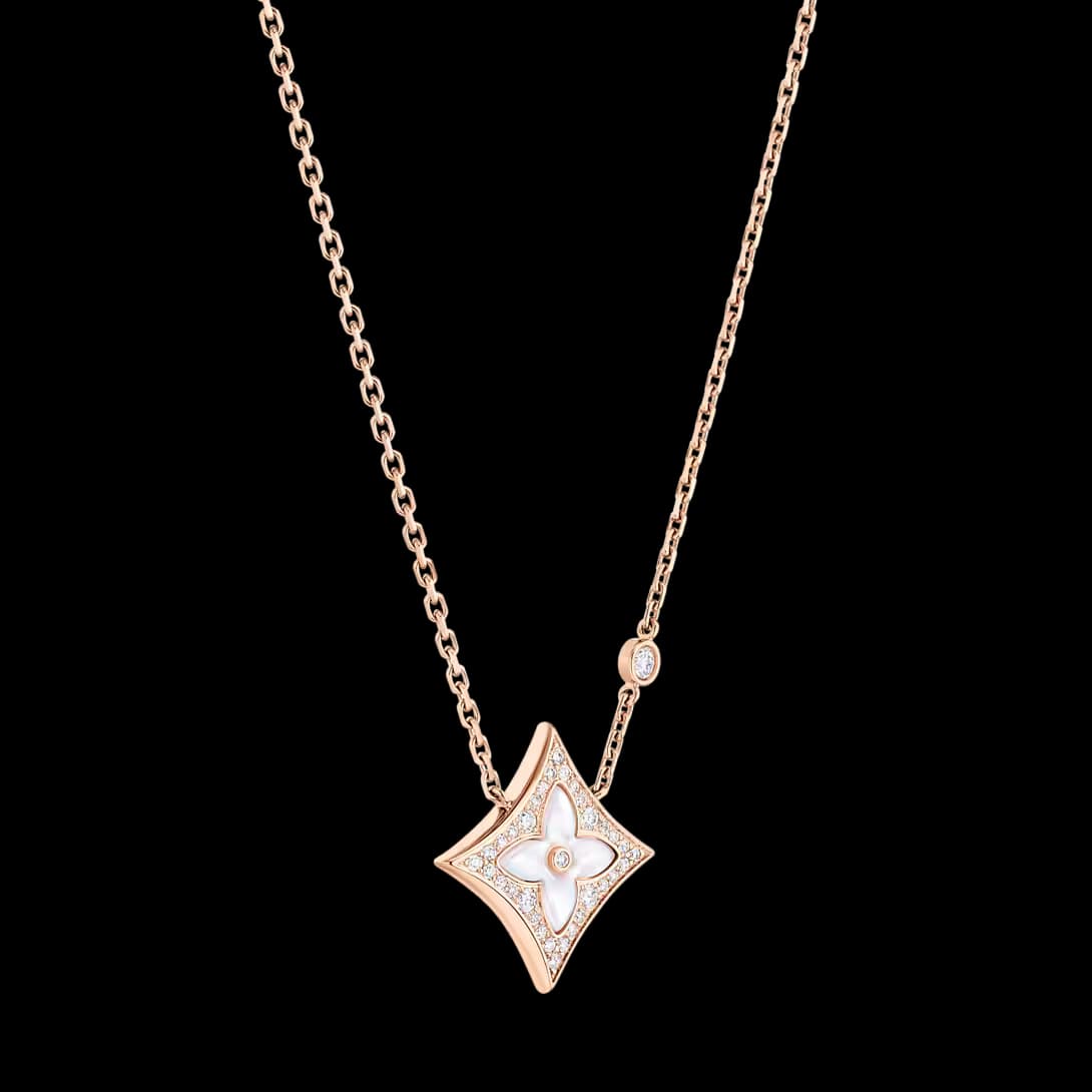 Color Blossom M Star Pendant, Pink Gold, White Mother-of-Pearl and Diamonds