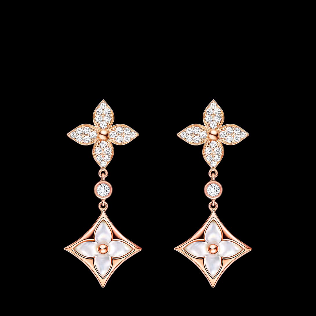 Color Blossom M Star Multi-Motif Earrings, Pink Gold, White Mother-of-Pearl and Diamonds