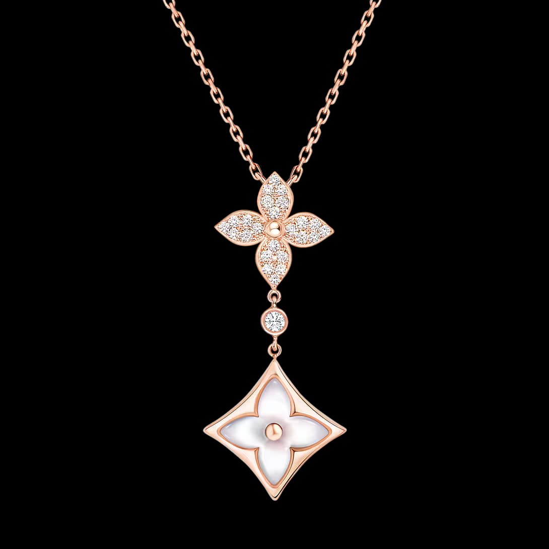 Color Blossom M Star Multi-Motif Pendant, Pink Gold, White Mother-of-Pearl and Diamonds